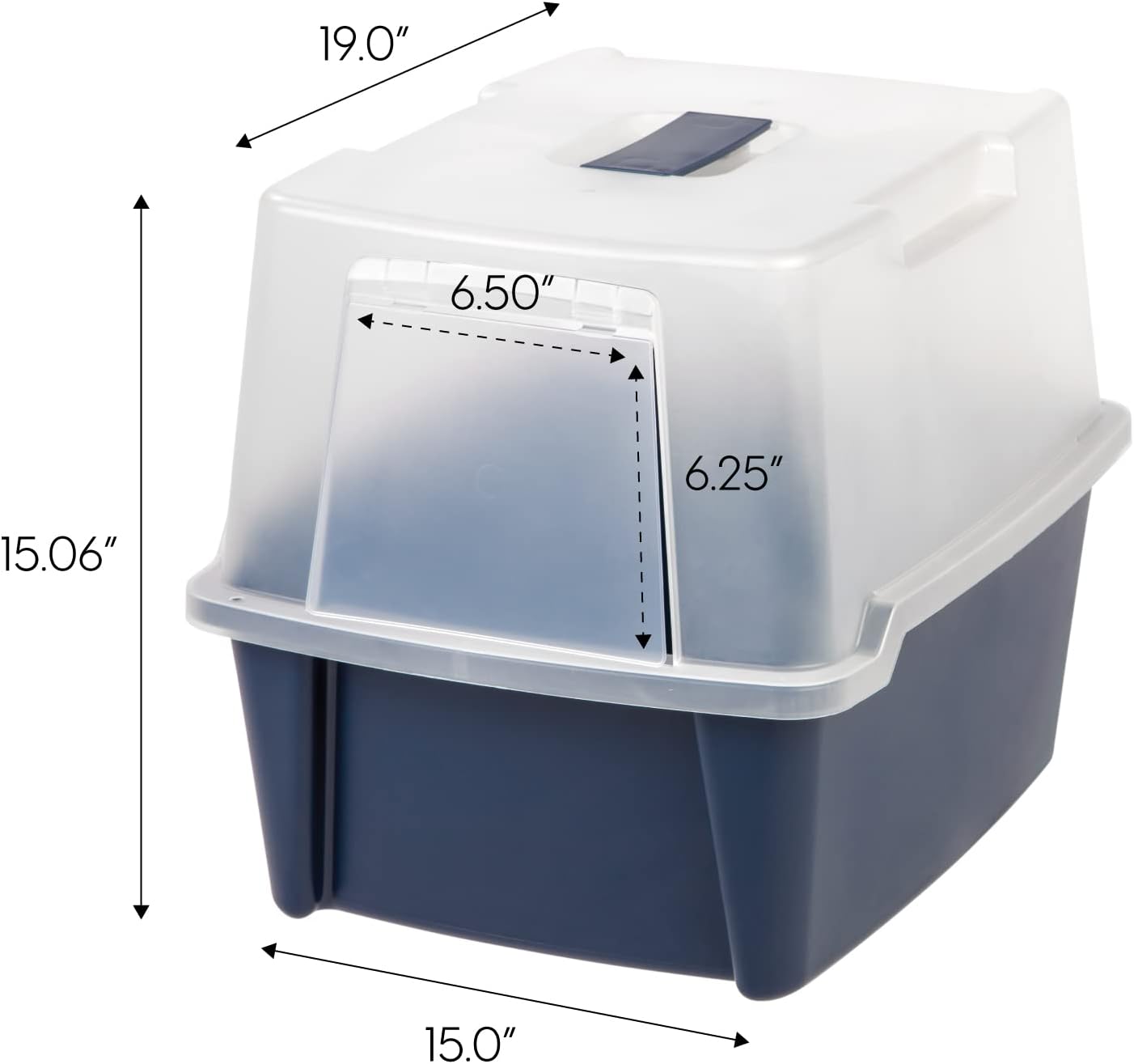 IRIS USA Cat Litter Box, Litter Box Enclosure with Scoop and Front Door Flap, Covered Kitty Litter Box for Privacy, Portable, Easy to Clean, Navy