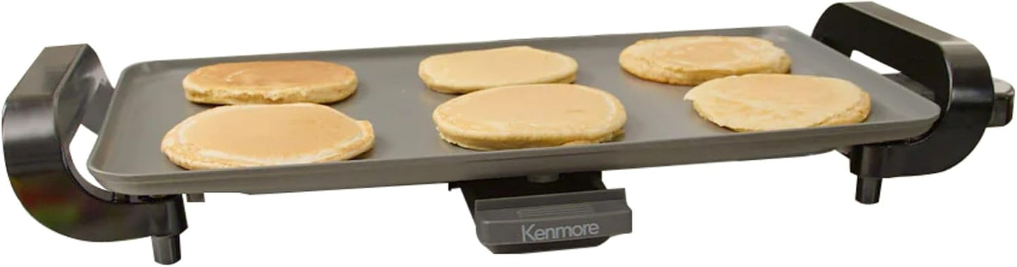 Kenmore Electric Griddle - External Temperature Control, Easy Clean Countertop Cooking Kitchen Appliance Removable Drip Tray, Grill Bacon, Eggs, Pancakes, Crepes, Tortillas, Nonstick 10x18" Pan