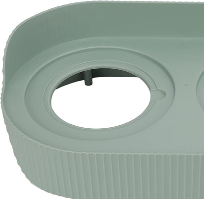 Elevated Cat Bowls, Double Ceramic Pet Bowls Cat Food and Water Set Elevated Feeding Station Ceramic Pet Dish Feeder for Kitten and Small Dogs, (Green [Cheongsam Meow] Green Bottom)