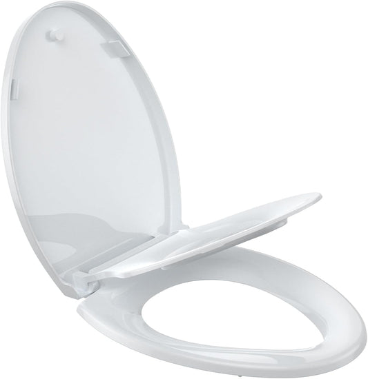 Homfan Elongated Soft-Close Toilet Seat with Built-in Toddler Potty Training Seat – Easy Installation, Durable & Quiet Close, Fits Adult & Child, Includes Quick-Detach Hinges