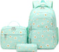 3Pcs Daisy Prints Backpack for Girls Bookbag set Primary School Daypack Elementary Students Knapsack with Lunch Box
