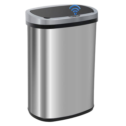 13 Gallon 50 Liter Garbage Can Kitchen Trash Can with Lid Automatic Sensor Touch Free Stainless Steel Waste Bin for Bathroom Bedroom Home Office,Black