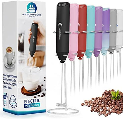 Powerful Milk Frother Handheld Foam Maker, Mini Whisk Drink Mixer for Coffee, Cappuccino, Latte, Matcha, Hot Chocolate, With Stand, Light Purple
