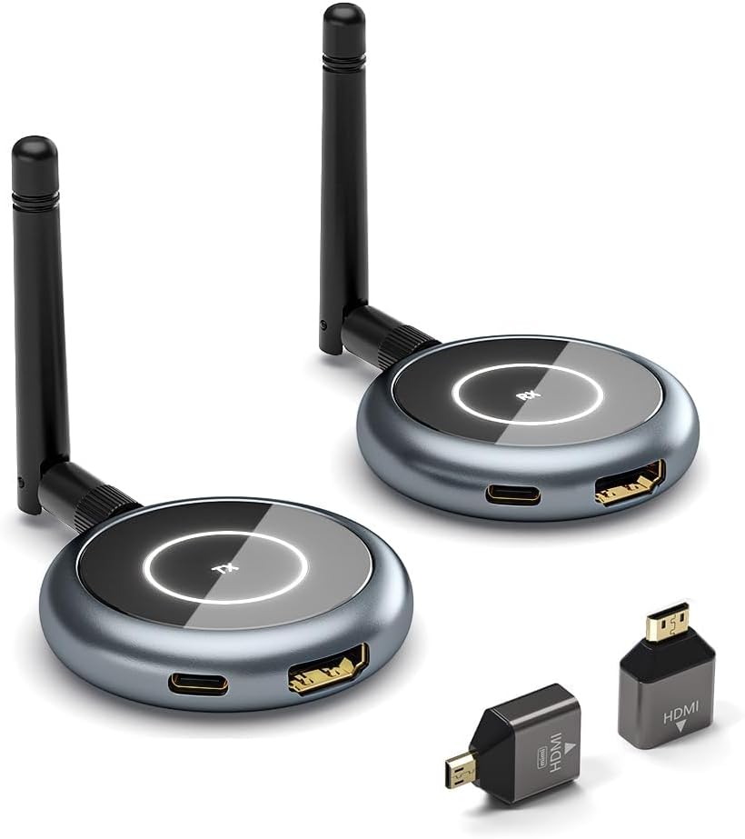 AIMIBO Wireless HDMI Transmitter and 4 Receivers, 5.8G @60Hz, Plug & Play HDMI Wireless Multiple TVs Extender for Streaming Video/Audio from Laptop, Camera, TV Box to TVs, Projectors, Monitors -165FT