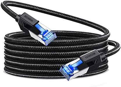 UGREEN Cat 8 Ethernet Cable 15FT, High Speed Braided 40Gbps 2000Mhz Network Cord Cat8 RJ45 Shielded Indoor Heavy Duty LAN Cables Compatible for Gaming PC PS5 PS4 PS3 Xbox Modem Router 15FT
