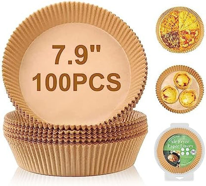 GOFFUGT Air Fryer Disposable Paper Liner,100PCS Round Airfryer Paper Liners,9" Natural Parchment Paper for Air Fryer Oil-Proof Water-Proof,Food Grade Parchment for AirFryer,Steamer,Microwave Etc