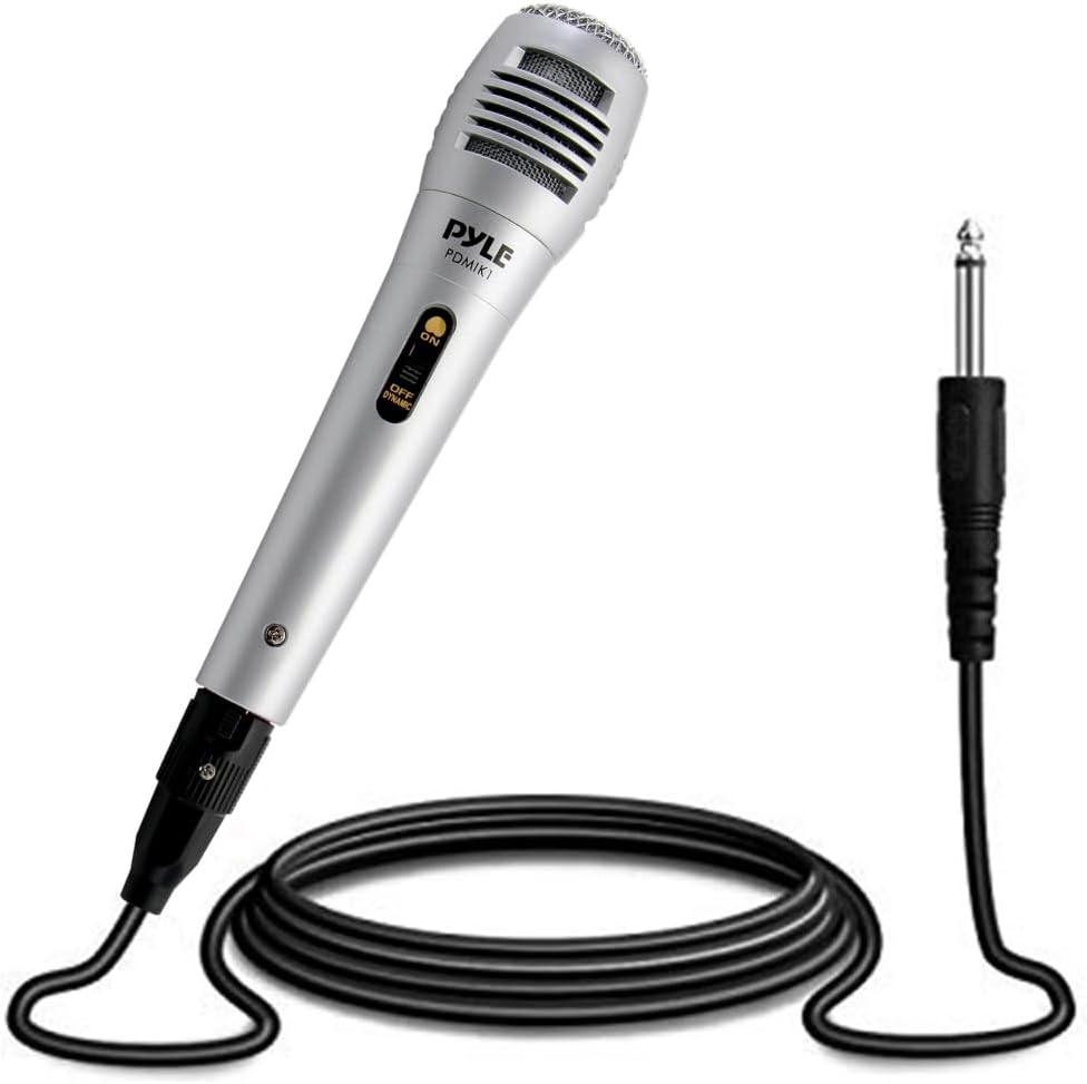 Pyle Professional Dynamic Vocal Microphone - Moving Coil Dynamic Cardioid Unidirectional Handheld Microphone with ON/OFF Switch Includes 15ft XLR Audio Cable to 1/4'' Audio Connection - PDMIC59