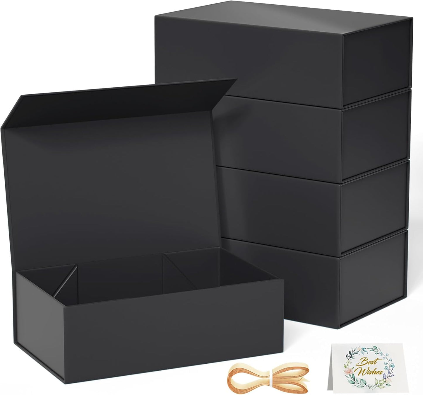 Black Gift Box, 9.5x6x3 Inch Gift boxes for Presents with Lids Magnetic Closure Rectangle Collapsible for Groomsman Proposal Box, Wedding, Christmas, Halloween, Birthday Gifts Packging