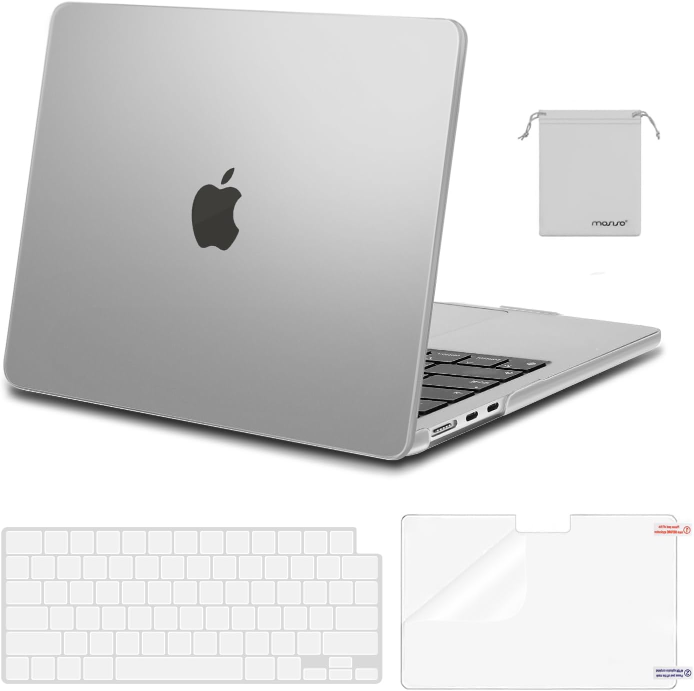 MOSISO Compatible with MacBook Air 13 inch Case 2025 2024 2023 2022 M4 A3240 M3 A3113 M2 A2681, Plastic Hard Shell&Keyboard Cover&Screen Film&Pouch for MacBook Air 13.6 inch Case, Crystal Clear