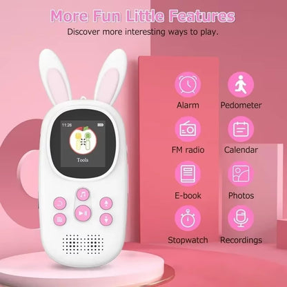 cogae 32GB Music MP3 Player for Kids, Cute Bunny Kids Music MP3 Player with BT, MP3 & MP4 Players with Speaker
