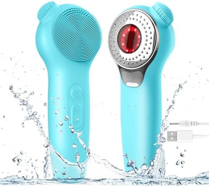 Landmore Silicone Face Scrubber, Waterproof Facial Cleansing Brush with Red Light Thermal Massage, Electric Face Scrubber with Nose Scrubber Exfoliator for Women/Men Deep Cleansing, Power Exfoliating
