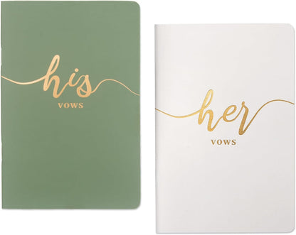 Vekola Vow Books for Wedding His and Hers Elegant Gold Foil Set of 2 Wedding Notebook with 28 Pages (Navy Blue+White)