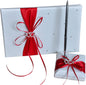 Gigicloud Wedding Guest Book Set, Ribbon Bow Wedding Guest Signature Book with Pen Holder Bowknot Wedding Memory Book Wedding Registry Guestbook for Baby Bridal Shower Wedding Party