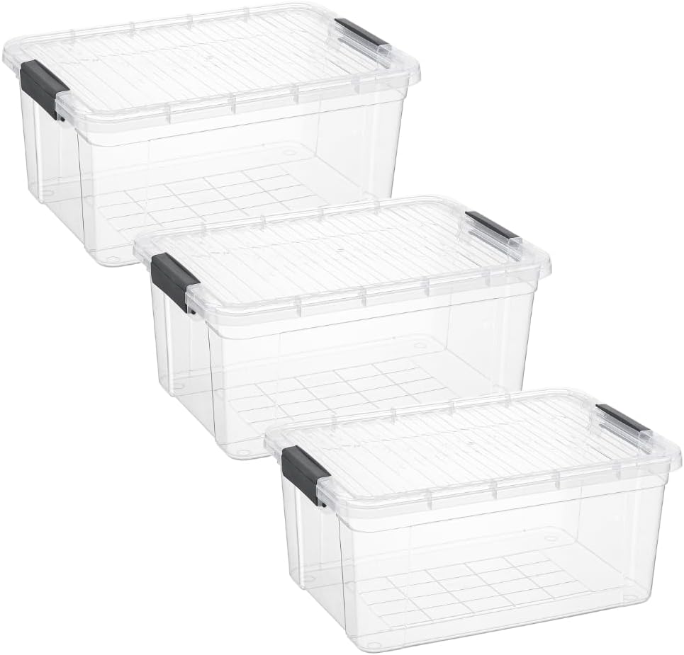Superio Storage Bins with Lids- 3 Pack, 1.85 Qt Clear Boxes for Organizing, Stackable Plastic Containers- BPA Free, Non-Toxic, Odor Free, Organizer for Home, Office, Dorm