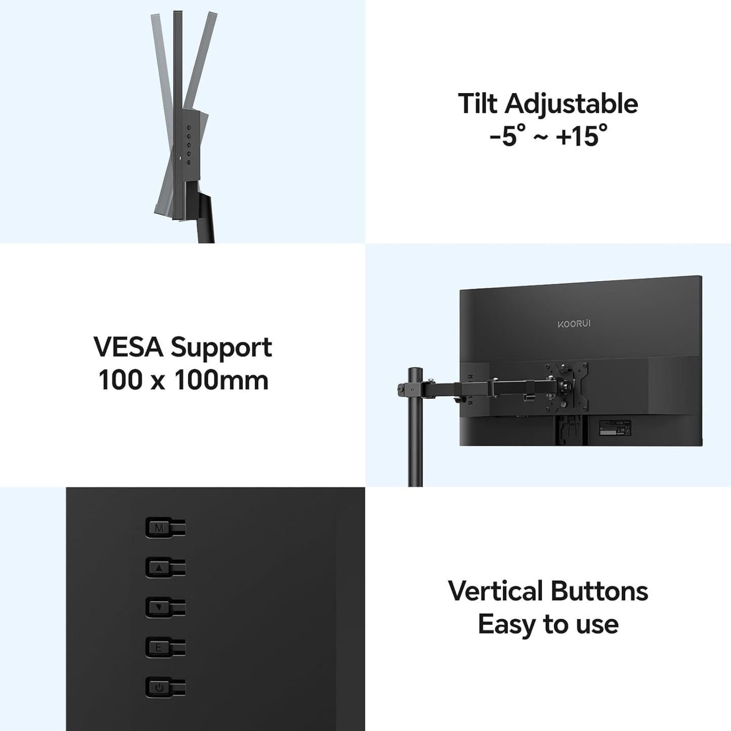KOORUI 27 inch Gaming Monitor, QHD (2560 x 1440) R1500 180Hz Curved Monitors, AdaptiveSync with 1ms, VESA Compatible, HDR10, 1 x Display Port 1.4 & 2 x HDMI 2.0, Eye Care 27E6QCA