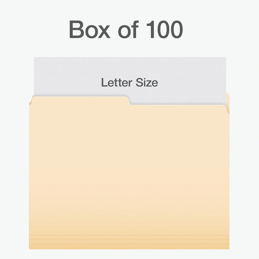 Pendaflex File Folders, 1/2 Cut Tab, Letter Size, Manila, Durable & Tear-Resistant File Organizers, 100/Box for Office, Home & School Filing Systems, Reversible & Eco-Friendly Design - PuriLite