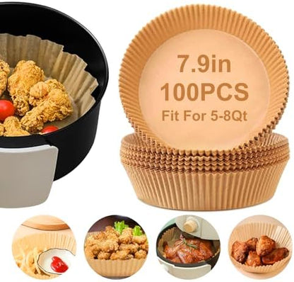 Air Fryer Liners,100Pcs 8.6" Square Air Fryer Parchment Paper Liners for 3 to 8 QT Baskets, Non-Stick & Oil Proof and Food Grade Baking Alternative to Foil for Easy Cleanup