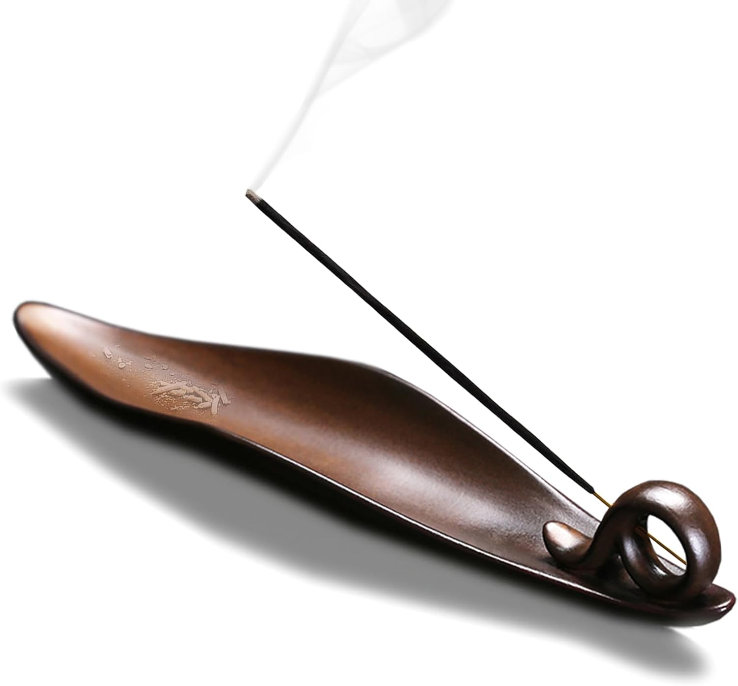 Moylor 9" Ceramic Leaf Incense Stick Holder – 3-Hole Ash Catcher for Yoga, Meditation, Home & Office, Elegant Brown Decor - PuriLite