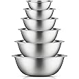 Luvan 18/10 304 Stainless Steel Mixing Bowl,Set of 6(1,1.5,1.9,2.6,3.4,4.2QT),with Airtight Lids,Nesting Bowls for Space Saving Storage,Dishwasher Safe, Great for Mixing,Baking, Prepping