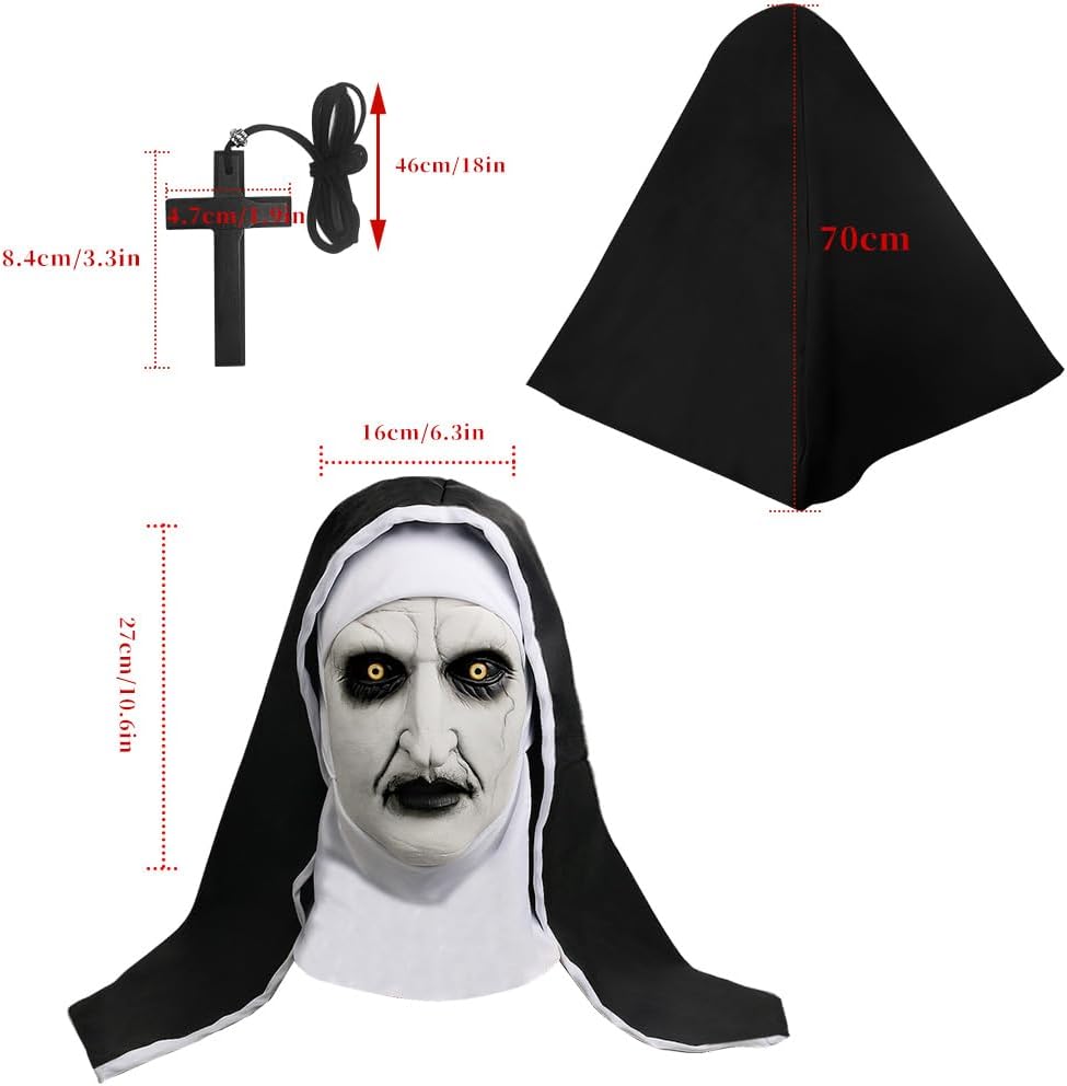ACBAGI The Nun Mask Full Head Nun Scary Halloween Mask Costume Scary Nun Costume for Unisex Adults