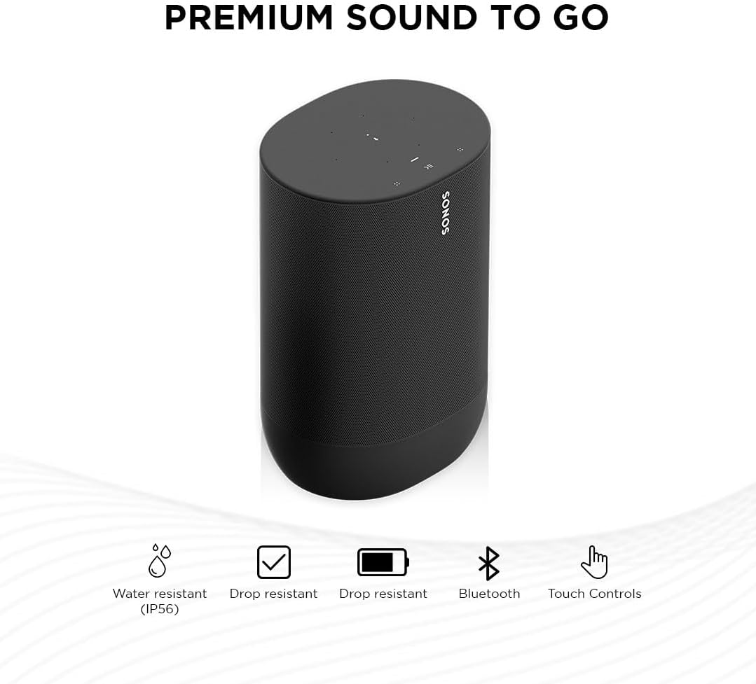 Sonos Move - Battery-Powered Smart Speaker Wi-Fi and Bluetooth with Alexa Built-in - Black