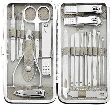 Manicure Set - 19 in 1 Professional Nail Clippers Pedicure Kit, Manicure Tool Kit, Stainless Steel Facial Grooming Set Kit, Gift Idea for Women, Men, Girls, Teens, Beige