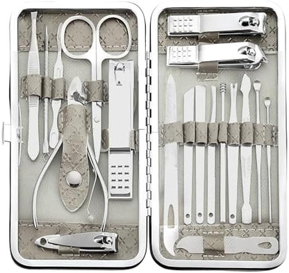 Manicure Set - 19 in 1 Professional Nail Clippers Pedicure Kit, Manicure Tool Kit, Stainless Steel Facial Grooming Set Kit, Gift Idea for Women, Men, Girls, Teens, Beige