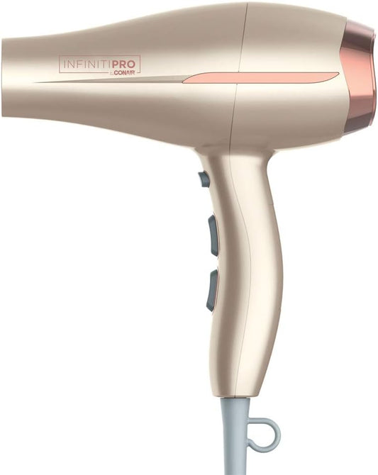 InfinitiPRO by Conair 750C Frizz Free Pro Dryer, 3 Heat/2 Speed Settings, Includes Diffuser and 2 Contentrators, Rose Gold, Hair Dryer
