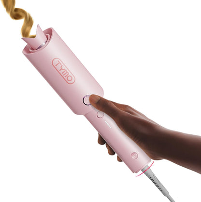 TYMO CURLPRO Automatic Rotating Curling Iron - Beach Waves Curling Wand, Portable Hair Curler, 500 Million Ionic, Dual Voltage & Lightweight for Travel, Ceramic Coating, Pink 1 inch