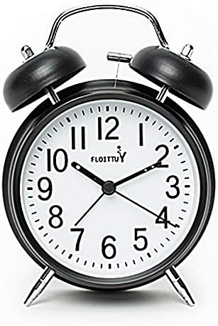 FLOITTUY (Loud Alarm for Deep Sleepers) 4'' Twin Bell Alarm Clock with Backlight for Bedroom and Home Decoration(Black)