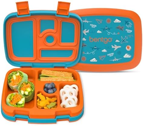 Bentgo Kids Prints Leak-Proof, 5-Compartment Bento-Style Kids Lunch Box - Ideal Portion Sizes for Ages 3-7, Durable, Drop-Proof, Dishwasher Safe, & Made with BPA-Free Materials (Green Rainbow)
