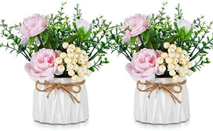 BLOSMON White Fake Flowers with Vase: Small Coffee Table Decor Bathroom Hydrangea Faux Flowers in Vase Office Desk Shelf Home Living Room Bedroom Vanity nightstand Decorations Floral Arrangement
