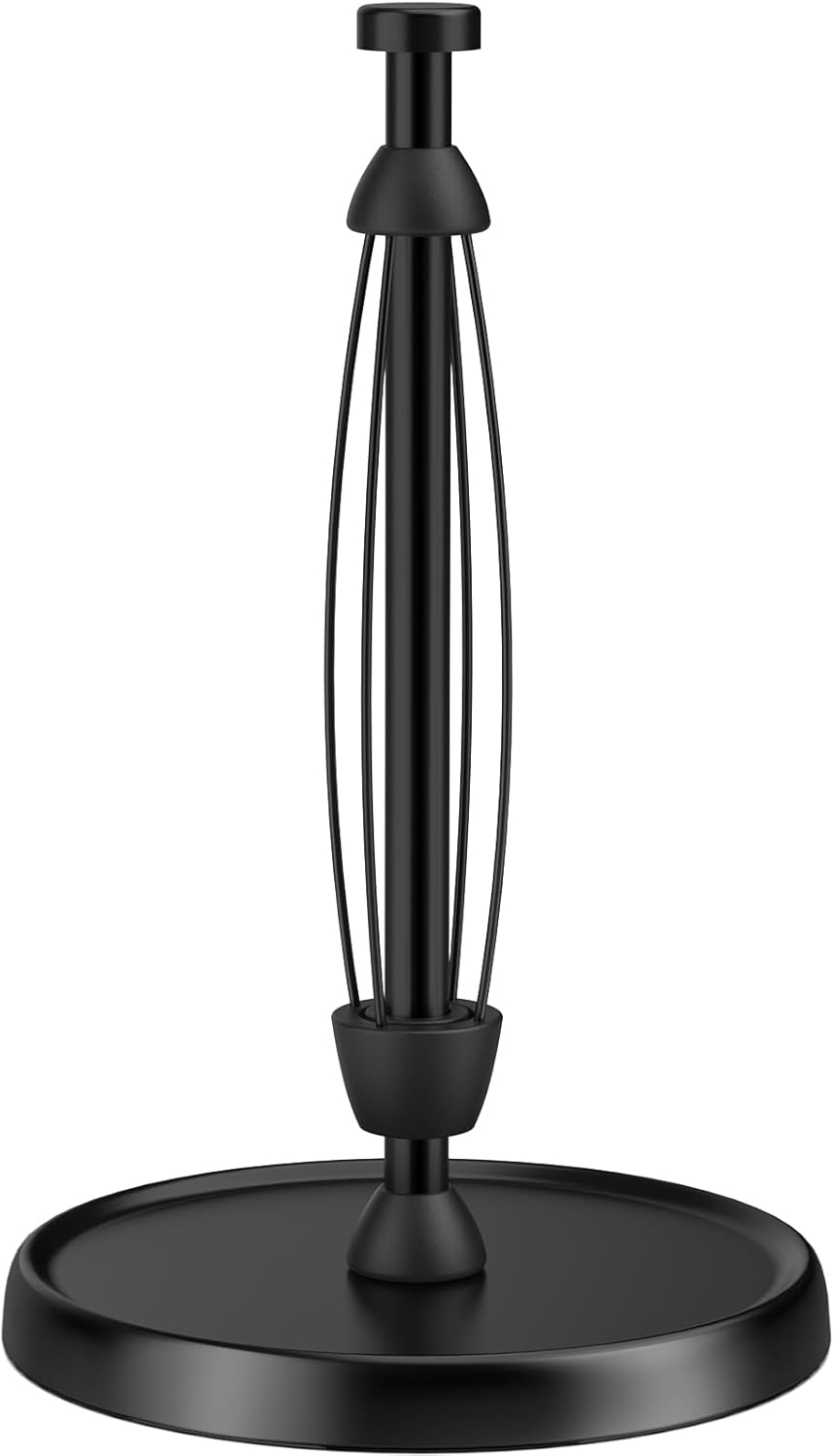 Swaitee Countertop Paper Towel Holder – One-Hand Tear Stainless Steel Stand with Weighted Base and Ratchet Mechanism, Black, Kitchen and Bathroom Essentials - PuriLite