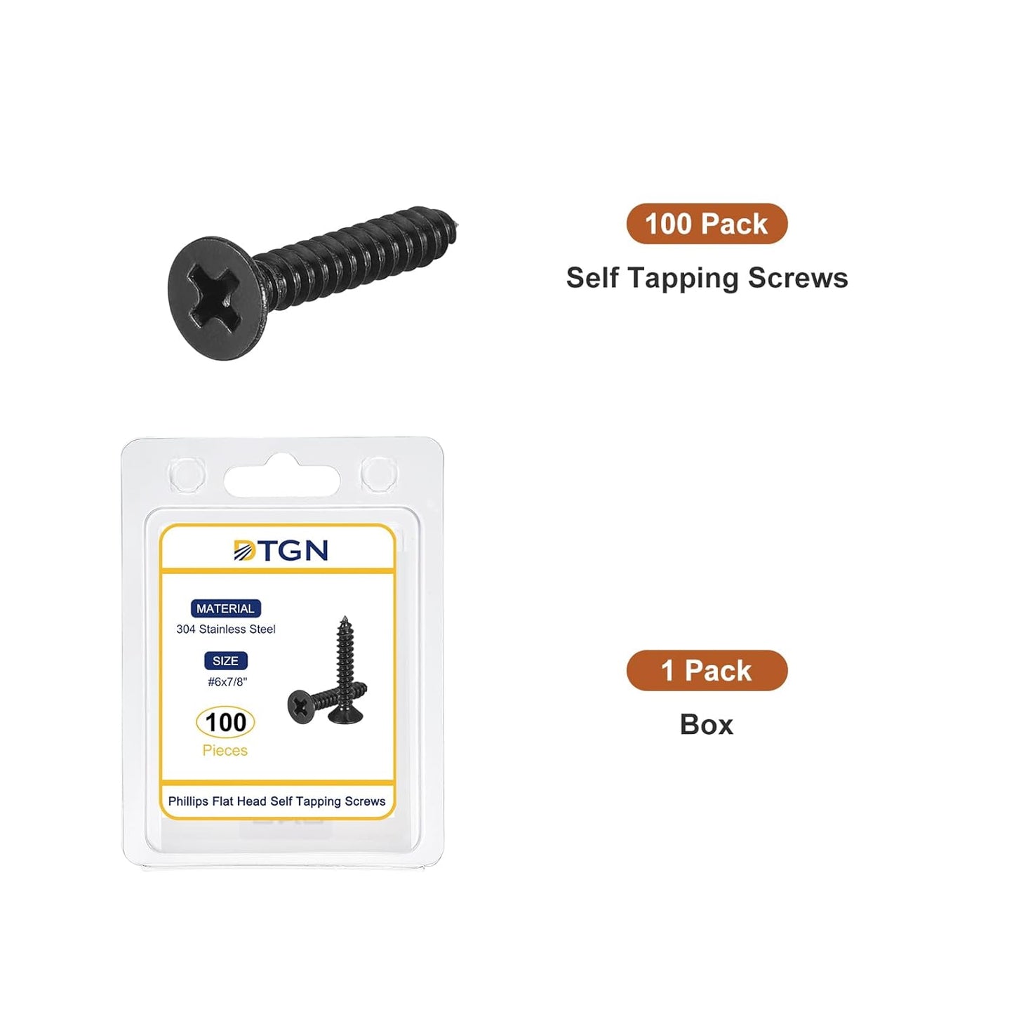 DTGN 100Pcs #6x1/2 Flat Head Wood Screws, 304 Stainless Steel Phillips Self Tapping Screws - Good for Woodworking, Furniture - Silver