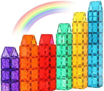 Gemmicc Magnetic Tiles, Deluxe 136 PCS Building Blocks Magnet Toys for Kids,3D Magnet Puzzles Stacking Blocks for Boys Girls,Huge Set with 2 Cars