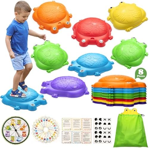 Kids Balance Stepping Stones Set, 8-Piece Non-Slip Obstacle Course Toys for Toddlers Ages 3–8, Indoor Outdoor Sensory Balance Stones for Coordination and Active Play - PuriLite