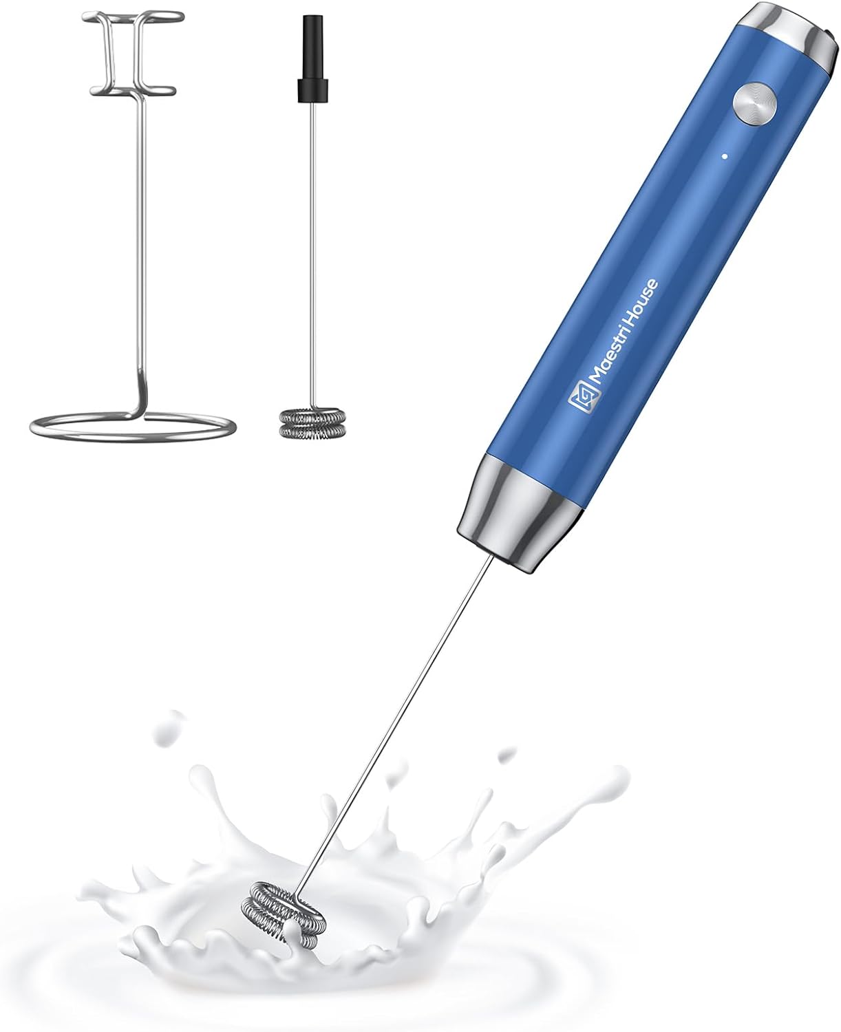 Maestri House Rechargeable Milk Frother, Handheld Electric Foam Maker Waterproof Detachable Stainless Steel Whisk Drink Mixer Foamer with Stand,LunaFro