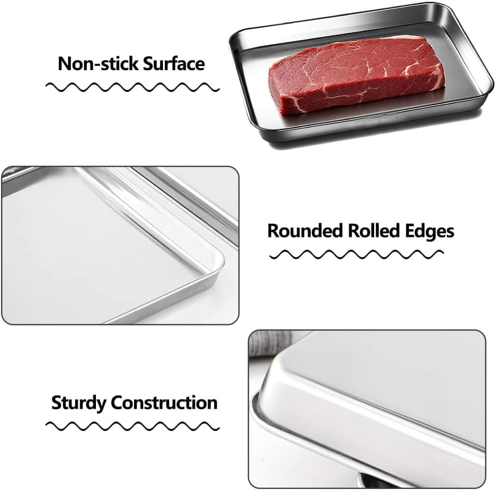 Baking Sheet with Rack Set, 11 inch Stainless Steel Baking Pan Tray Cookie Sheet with Cooling Rack, for Cookies/Baking/Steak, Rust-Free, Easy Clean & Dishwasher Safe
