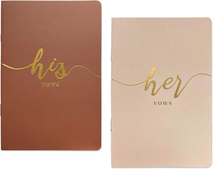 Vekola Vow Books for Wedding His and Hers Elegant Gold Foil Set of 2 Wedding Notebook with 28 Pages (Navy Blue+White)