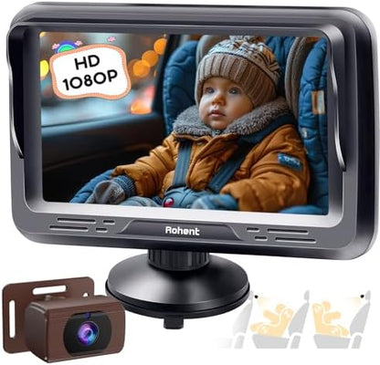 Rohent Baby Car Camera HD 1080P - Rear-Facing Infant Monitor with Night Vision Car Camera for Baby 150° Wide-Angle Lens Anti-Glare Screen Easy Install 360° Adjustable Display