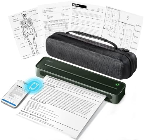 Inkless D90E Portable Thermal Printer with Case & 10 Sheets, Black | Bluetooth Wireless Printer Compatible with Phones & Laptops, Supports 8.5" x 11" & A4, Back to School Supplies for Teachers