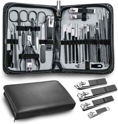 Manicure Set，30 in 1 Mens Set Professional，Nail Clipper for Men，Mens Nail Grooming Kit，Andrea Kit Women，Nail Care Women，with Luxury Leather Bag (Black)