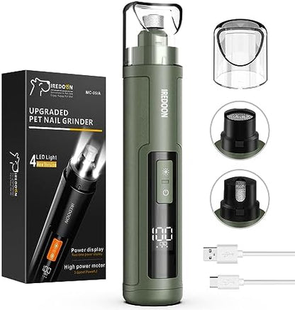 IREDOON Dog Nail Grinder Upgraded - Professional 3-Speed Super Quiet and Low Vibration Electric Pet Nail Grinder with 4 LED Lights - Painless Paws Grooming & Smoothing for Small to Large Dogs (Black)