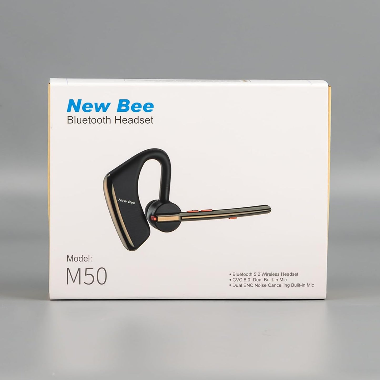 Bluetooth Headset V5.2 New Bee Bluetooth Earpiece CVC8.0 Dual Mic Noise Cancelling Wireless Handsfree 24Hrs Talktime Driving Headset with Mic Mute for iPhone Android Smartphone Business Office