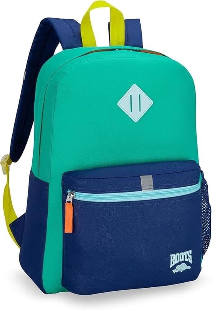 Roots Kids Lightweight Backpack — Made from 100% Recycled Fabrics with Rain Flap, Bottle Pocket, Reflective Accent, and Back Padding — 22.5 litres, Pink & Purple