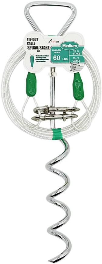 Petest 25ft Reflective Tie-Out Cable for Small Dogs Up to 35 Pounds