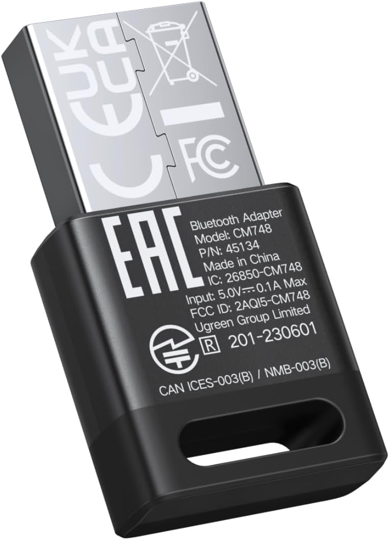 UGREEN Bluetooth 5.4 Adapter for PC, USB Bluetooth Dongle for Windows 11 10 8.1, Plug and Play, Mini-Sized, 5-Devices Connect for Wireless Keyboard Mouse Headphone Speaker