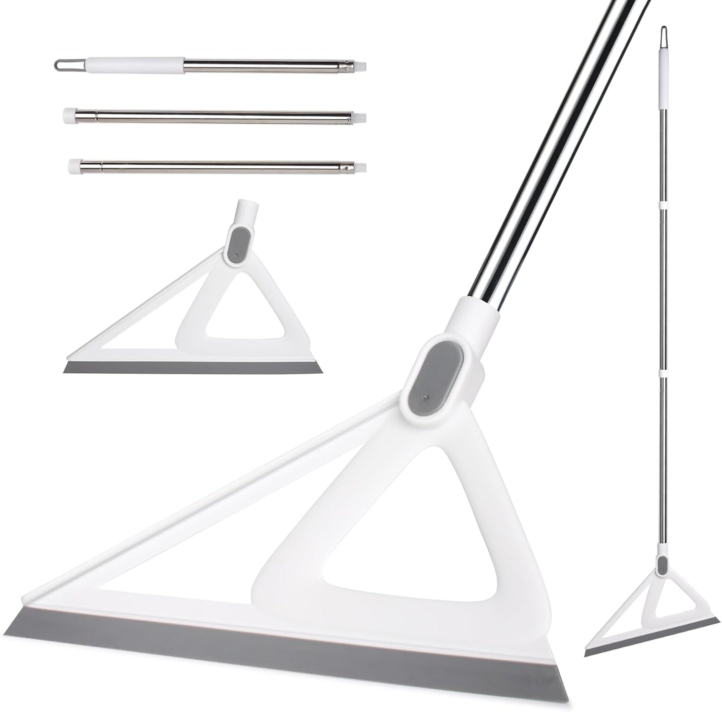 Rubber Squeegee Broom for Pet Hair, Magic Broom Sweeping Water, Multifunction Scraping Silicone Broom, Long Handle Squeegee for Floor, Wall, White, 1-Pack & 1 * Broom Head Replacement