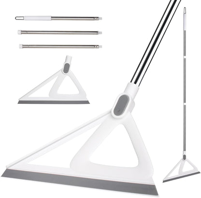 Rubber Squeegee Broom for Pet Hair, Magic Broom Sweeping Water, Multifunction Scraping Silicone Broom, Long Handle Squeegee for Floor, Wall, White, 1-Pack & 1 * Broom Head Replacement
