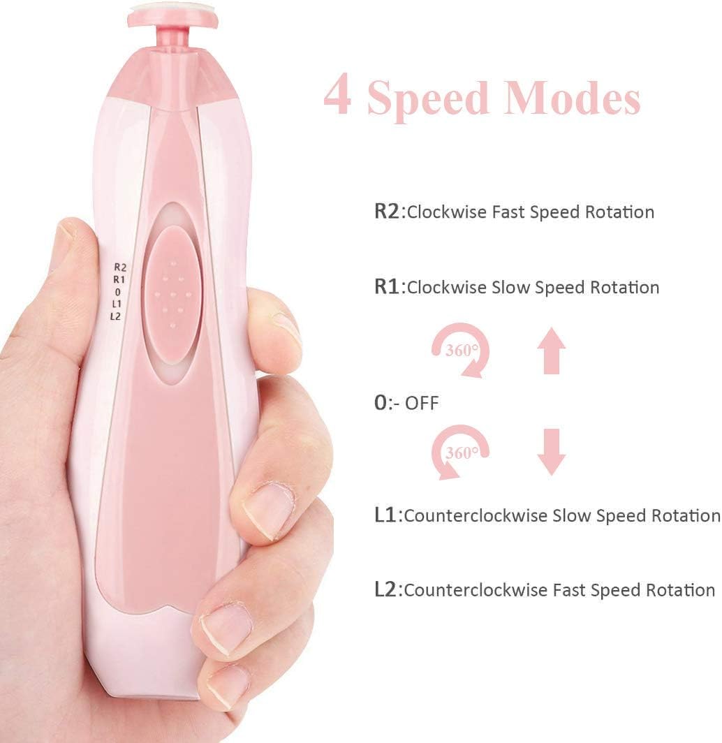 Baby Nail File Clippers Electric: Baby Nail Trimmer Electric Kit Fingernails Toes Care Manicure 6-in-1 Set with LED Light Safe for Newborn Kids and Adult Pink